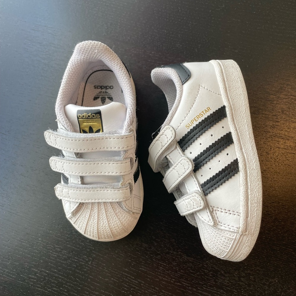 Adidas Superstar black and White Velcro Sneakers with Shell Toe